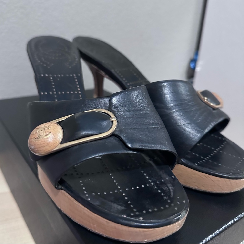 Authentic Chanel Wooden Mules with Chanel Box - Picture 6 of 13